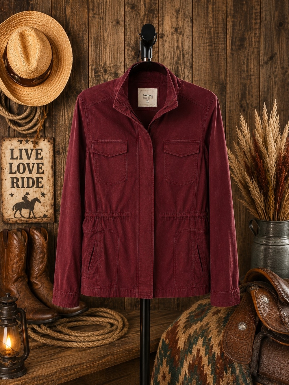 Sonoma Women's Burgundy Casual Utility Jacket XL